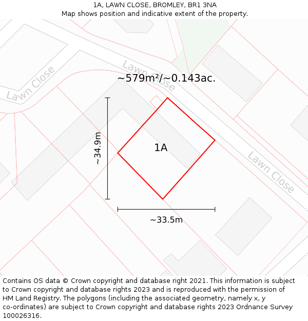 1A, LAWN CLOSE, BROMLEY, BR1 3NA: Plot and title map