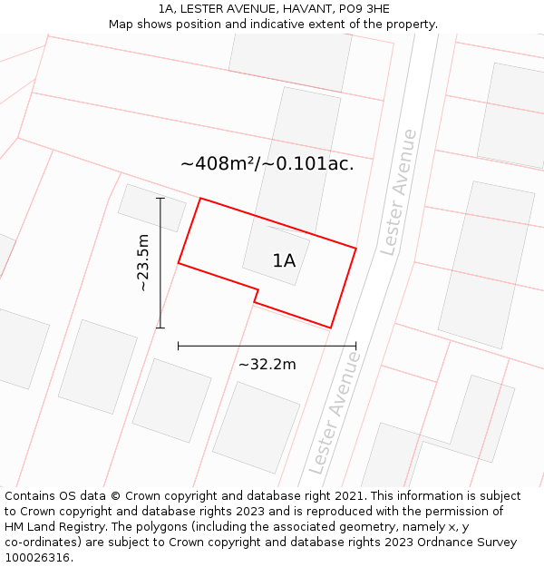 1A, LESTER AVENUE, HAVANT, PO9 3HE: Plot and title map