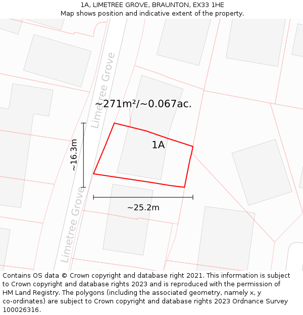 1A, LIMETREE GROVE, BRAUNTON, EX33 1HE: Plot and title map
