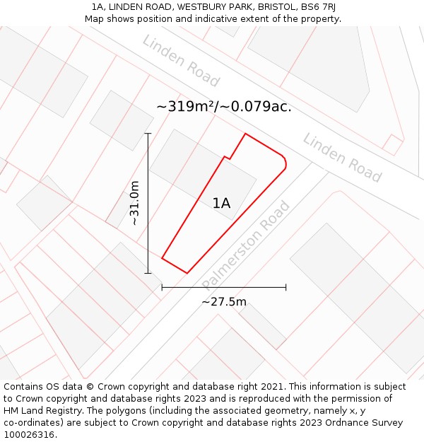 1A, LINDEN ROAD, WESTBURY PARK, BRISTOL, BS6 7RJ: Plot and title map