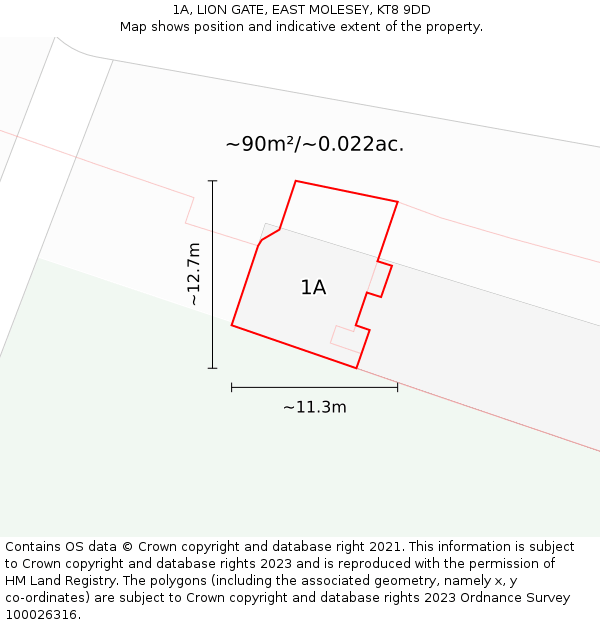 1A, LION GATE, EAST MOLESEY, KT8 9DD: Plot and title map