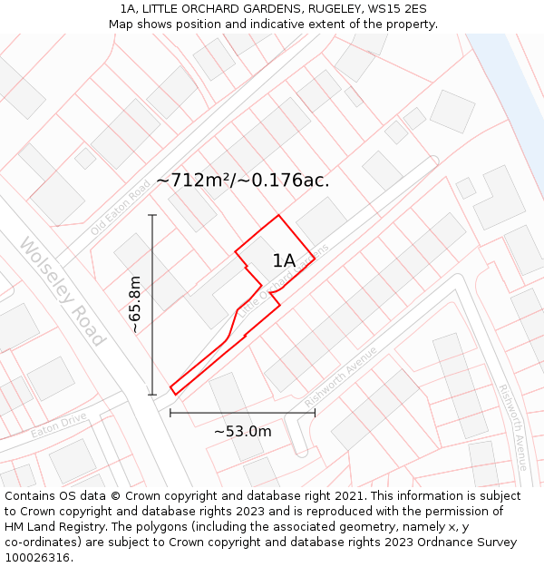 1A, LITTLE ORCHARD GARDENS, RUGELEY, WS15 2ES: Plot and title map