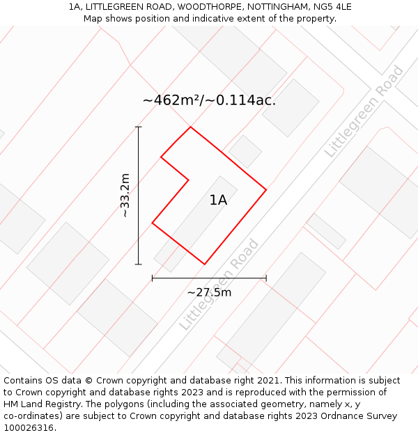 1A, LITTLEGREEN ROAD, WOODTHORPE, NOTTINGHAM, NG5 4LE: Plot and title map