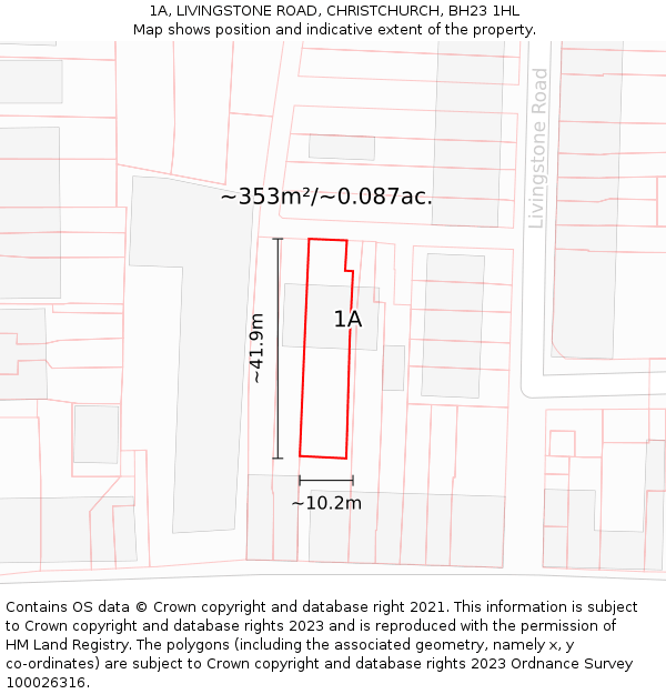 1A, LIVINGSTONE ROAD, CHRISTCHURCH, BH23 1HL: Plot and title map