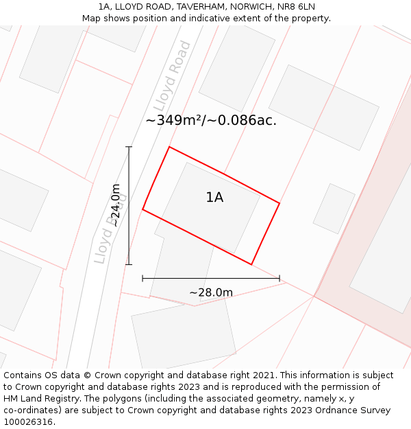 1A, LLOYD ROAD, TAVERHAM, NORWICH, NR8 6LN: Plot and title map