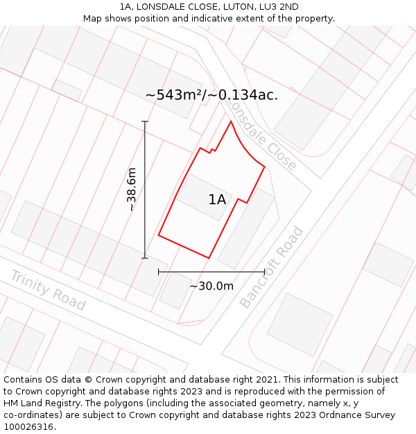 1A, LONSDALE CLOSE, LUTON, LU3 2ND: Plot and title map