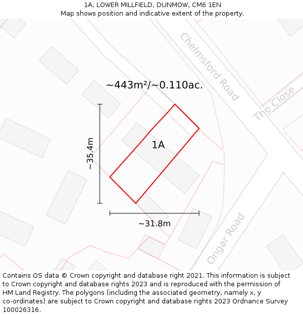1A, LOWER MILLFIELD, DUNMOW, CM6 1EN: Plot and title map