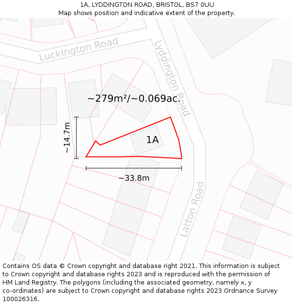 1A, LYDDINGTON ROAD, BRISTOL, BS7 0UU: Plot and title map