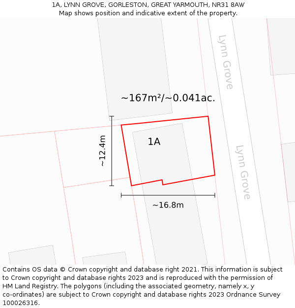 1A, LYNN GROVE, GORLESTON, GREAT YARMOUTH, NR31 8AW: Plot and title map