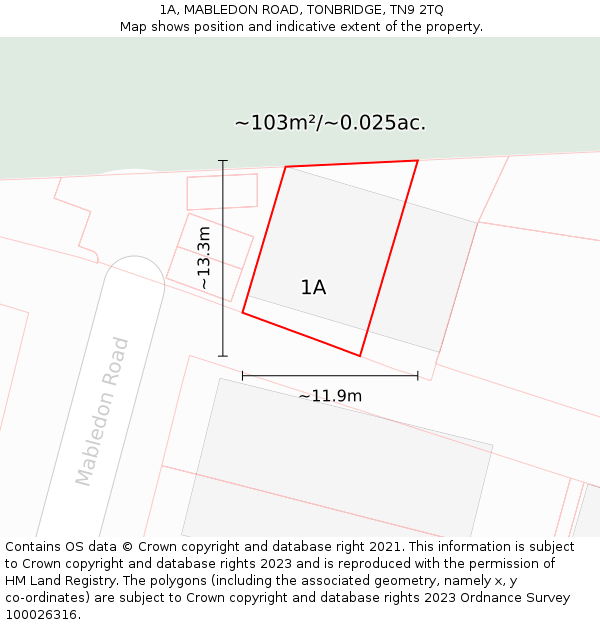1A, MABLEDON ROAD, TONBRIDGE, TN9 2TQ: Plot and title map