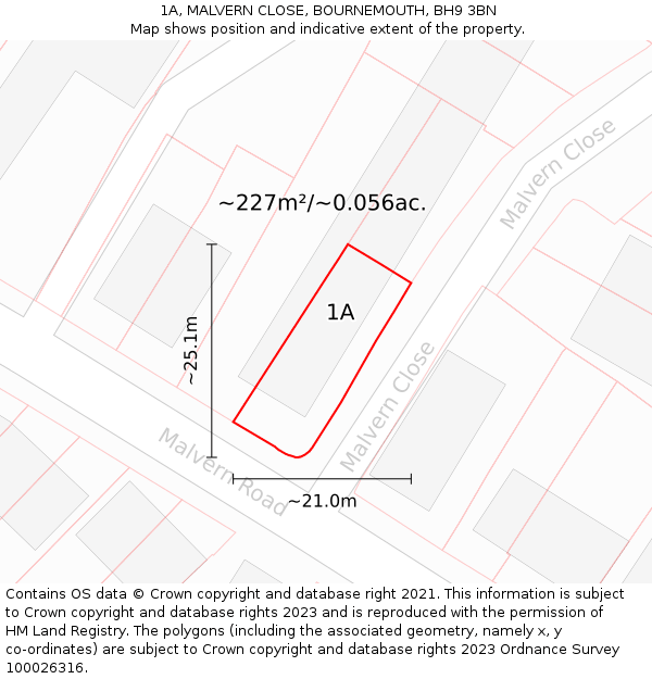 1A, MALVERN CLOSE, BOURNEMOUTH, BH9 3BN: Plot and title map