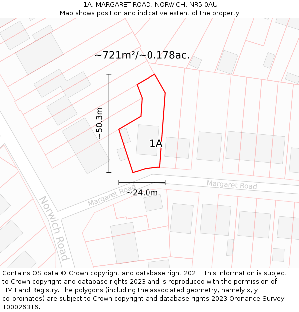 1A, MARGARET ROAD, NORWICH, NR5 0AU: Plot and title map