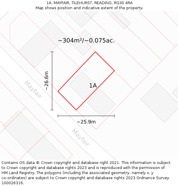 1A, MAYFAIR, TILEHURST, READING, RG30 4RA: Plot and title map