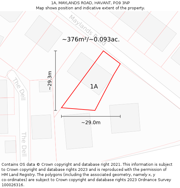 1A, MAYLANDS ROAD, HAVANT, PO9 3NP: Plot and title map