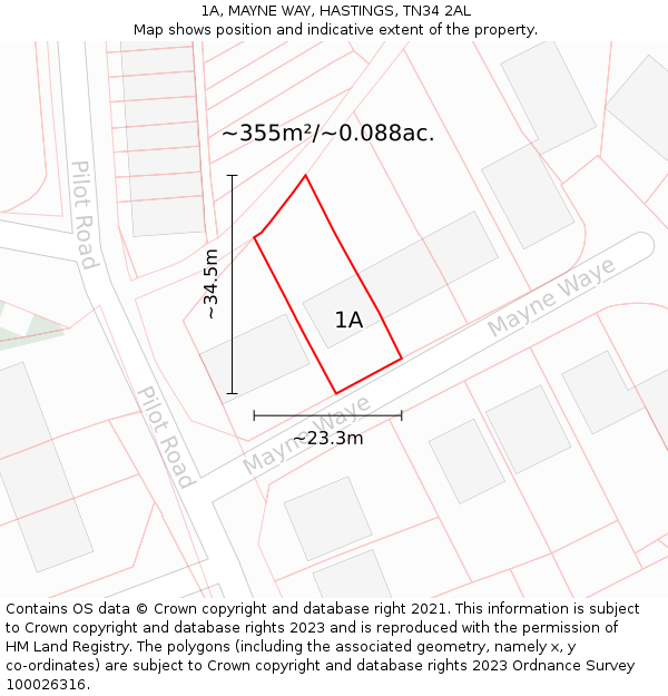 1A, MAYNE WAY, HASTINGS, TN34 2AL: Plot and title map