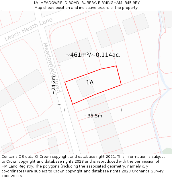 1A, MEADOWFIELD ROAD, RUBERY, BIRMINGHAM, B45 9BY: Plot and title map