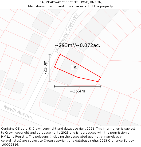 1A, MEADWAY CRESCENT, HOVE, BN3 7NJ: Plot and title map