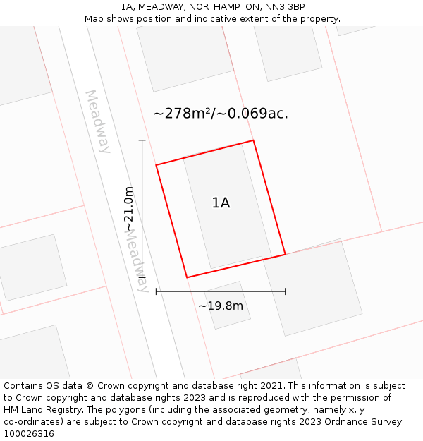 1A, MEADWAY, NORTHAMPTON, NN3 3BP: Plot and title map