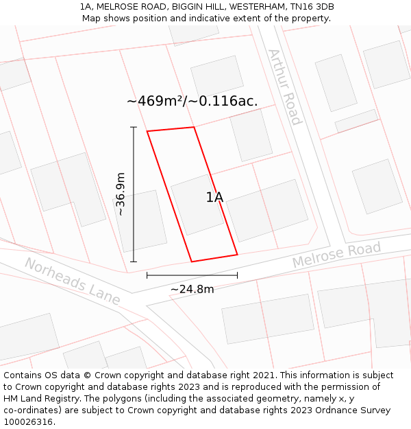 1A, MELROSE ROAD, BIGGIN HILL, WESTERHAM, TN16 3DB: Plot and title map