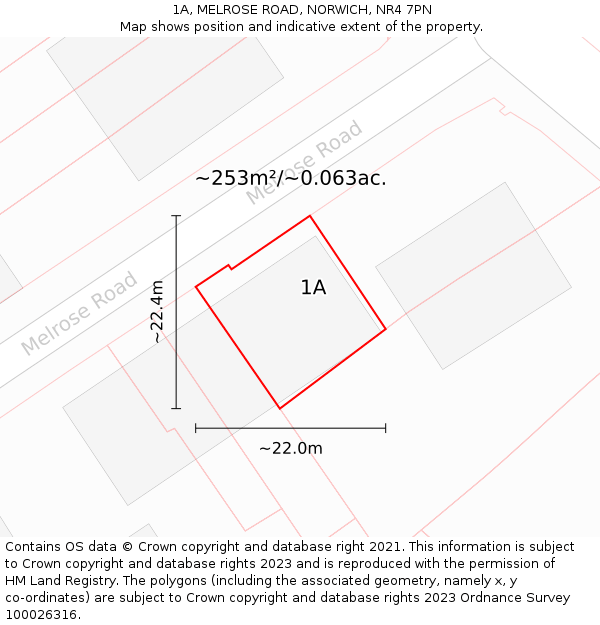 1A, MELROSE ROAD, NORWICH, NR4 7PN: Plot and title map