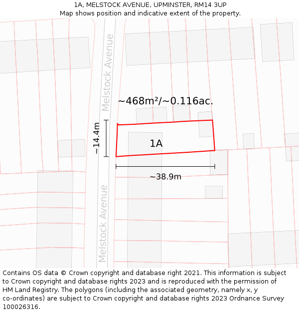 1A, MELSTOCK AVENUE, UPMINSTER, RM14 3UP: Plot and title map