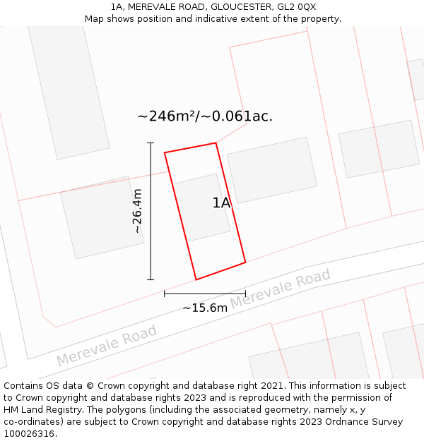 1A, MEREVALE ROAD, GLOUCESTER, GL2 0QX: Plot and title map