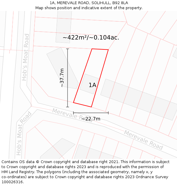 1A, MEREVALE ROAD, SOLIHULL, B92 8LA: Plot and title map