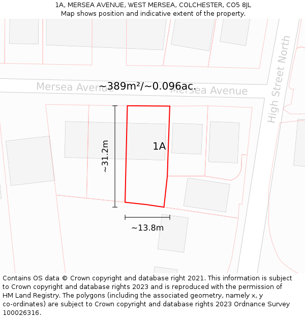 1A, MERSEA AVENUE, WEST MERSEA, COLCHESTER, CO5 8JL: Plot and title map
