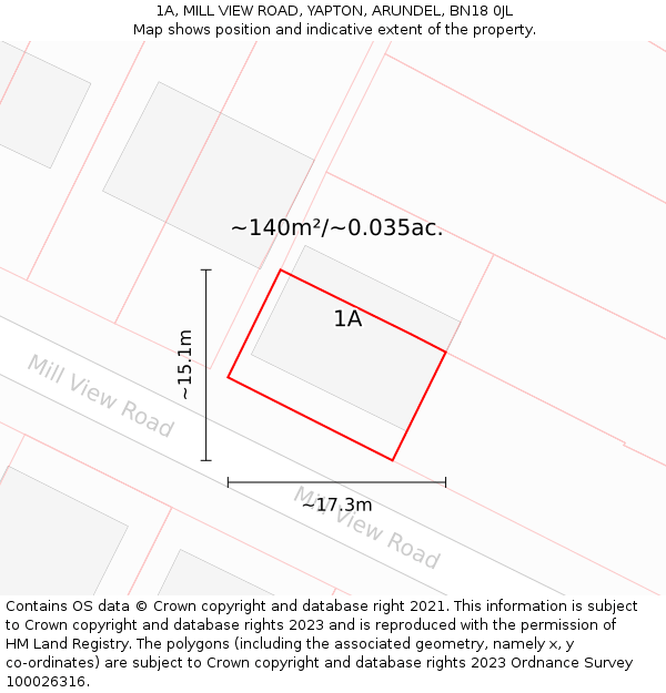 1A, MILL VIEW ROAD, YAPTON, ARUNDEL, BN18 0JL: Plot and title map