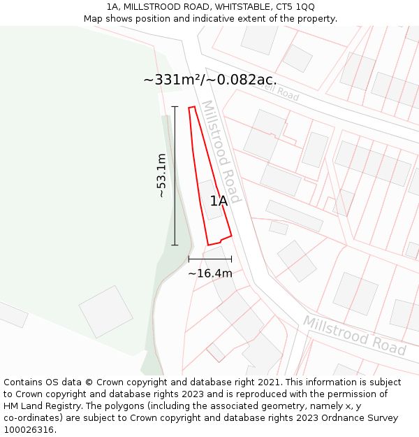 1A, MILLSTROOD ROAD, WHITSTABLE, CT5 1QQ: Plot and title map