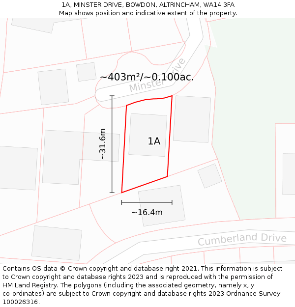 1A, MINSTER DRIVE, BOWDON, ALTRINCHAM, WA14 3FA: Plot and title map