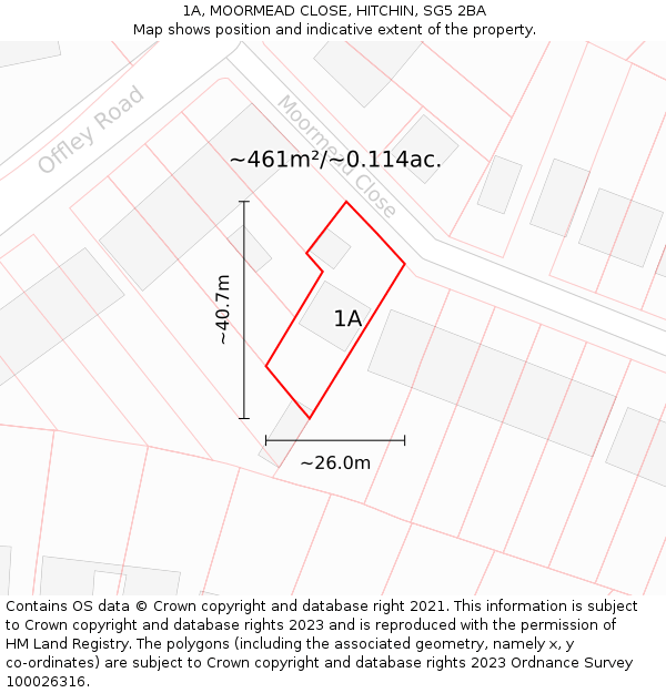 1A, MOORMEAD CLOSE, HITCHIN, SG5 2BA: Plot and title map