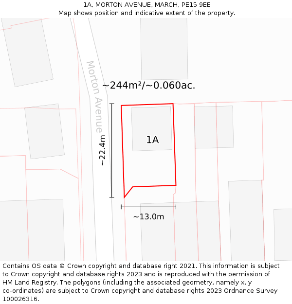 1A, MORTON AVENUE, MARCH, PE15 9EE: Plot and title map