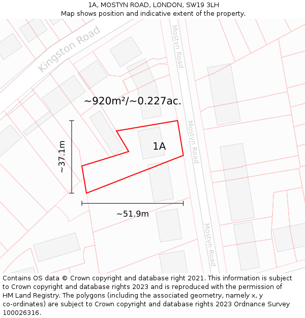 1A, MOSTYN ROAD, LONDON, SW19 3LH: Plot and title map