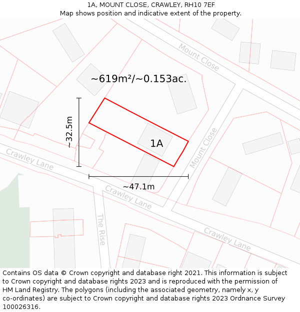 1A, MOUNT CLOSE, CRAWLEY, RH10 7EF: Plot and title map