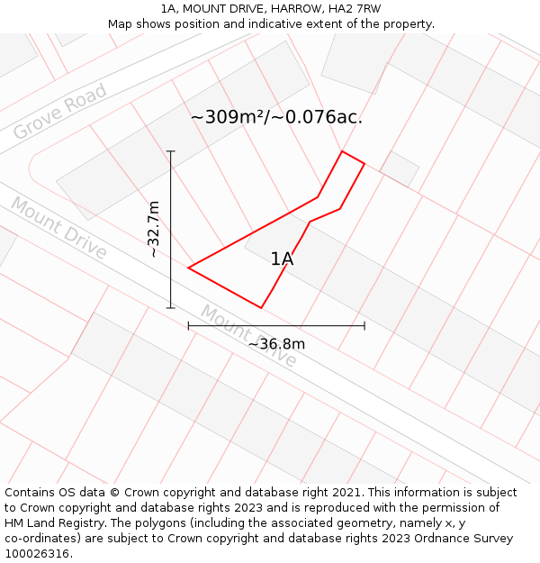 1A, MOUNT DRIVE, HARROW, HA2 7RW: Plot and title map