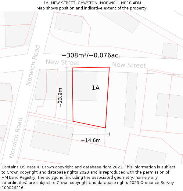 1A, NEW STREET, CAWSTON, NORWICH, NR10 4BN: Plot and title map