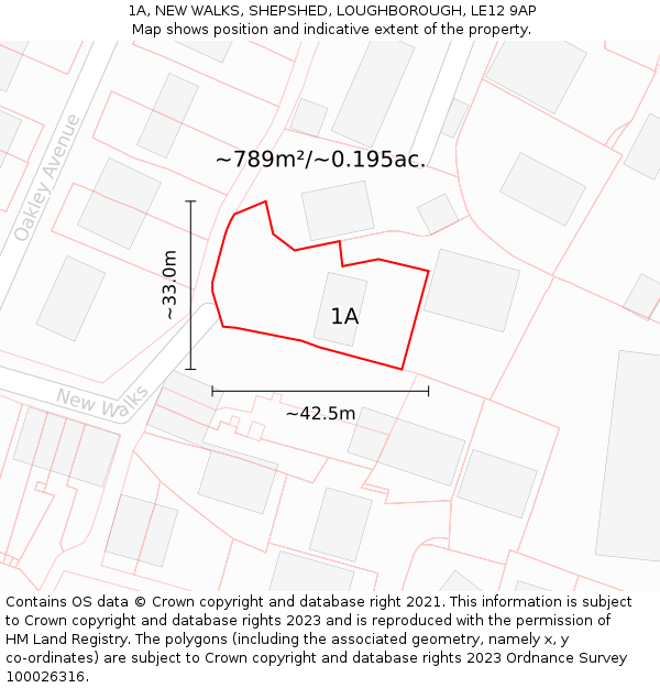 1A, NEW WALKS, SHEPSHED, LOUGHBOROUGH, LE12 9AP: Plot and title map