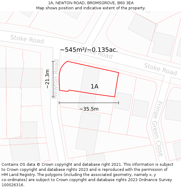 1A, NEWTON ROAD, BROMSGROVE, B60 3EA: Plot and title map