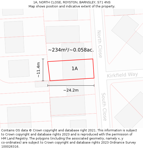 1A, NORTH CLOSE, ROYSTON, BARNSLEY, S71 4NS: Plot and title map