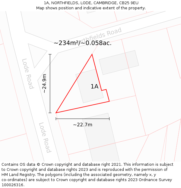 1A, NORTHFIELDS, LODE, CAMBRIDGE, CB25 9EU: Plot and title map