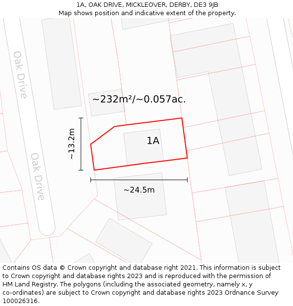 1A, OAK DRIVE, MICKLEOVER, DERBY, DE3 9JB: Plot and title map