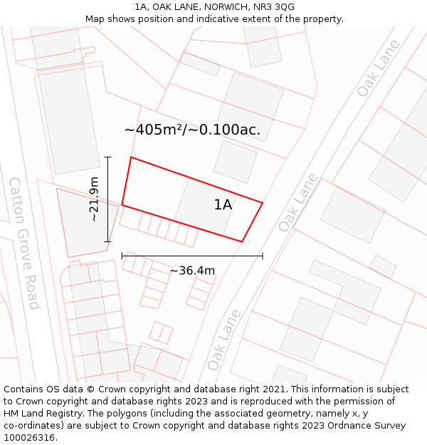 1A, OAK LANE, NORWICH, NR3 3QG: Plot and title map