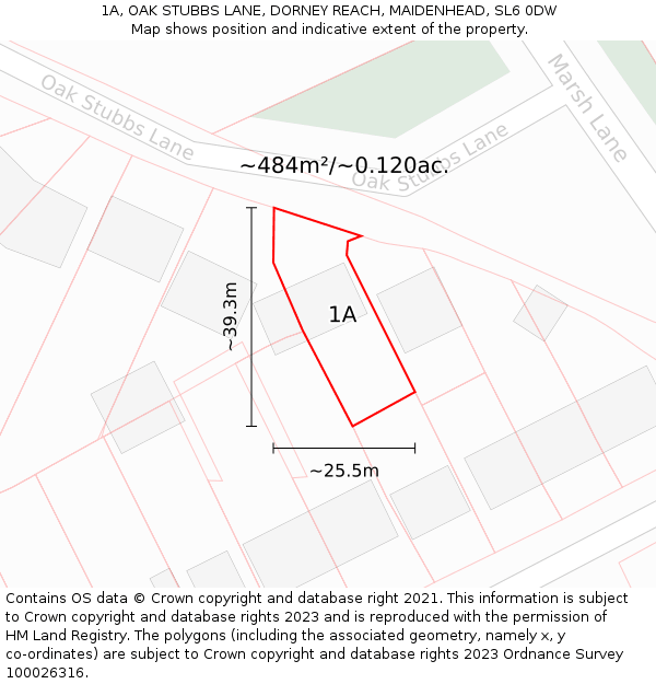 1A, OAK STUBBS LANE, DORNEY REACH, MAIDENHEAD, SL6 0DW: Plot and title map