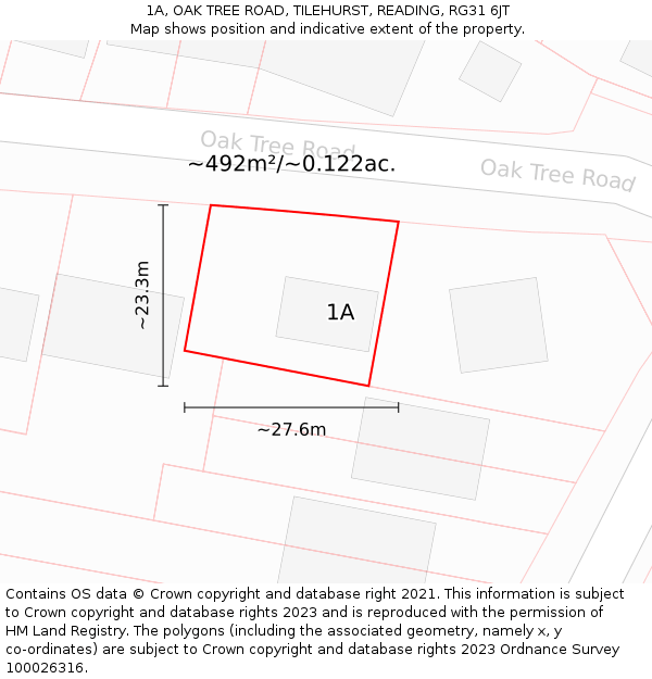 1A, OAK TREE ROAD, TILEHURST, READING, RG31 6JT: Plot and title map