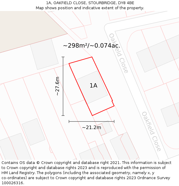 1A, OAKFIELD CLOSE, STOURBRIDGE, DY8 4BE: Plot and title map