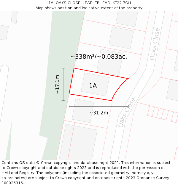1A, OAKS CLOSE, LEATHERHEAD, KT22 7SH: Plot and title map