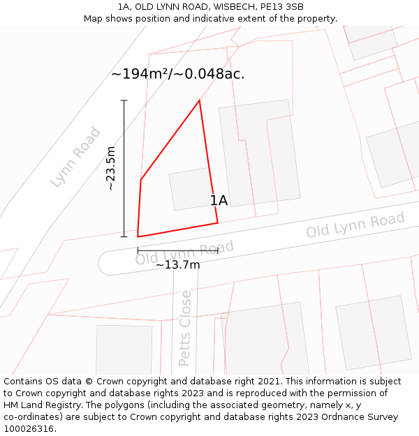 1A, OLD LYNN ROAD, WISBECH, PE13 3SB: Plot and title map