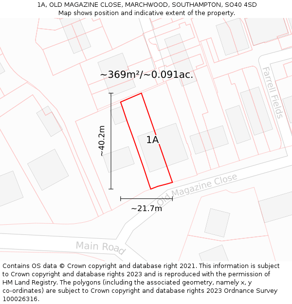 1A, OLD MAGAZINE CLOSE, MARCHWOOD, SOUTHAMPTON, SO40 4SD: Plot and title map