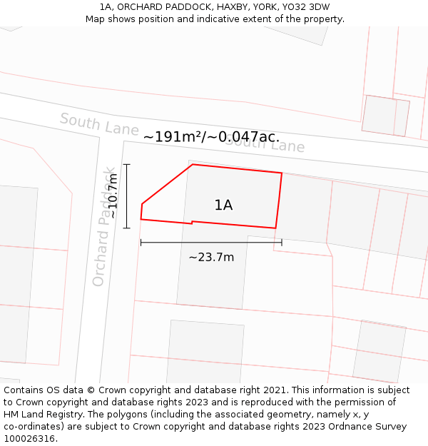 1A, ORCHARD PADDOCK, HAXBY, YORK, YO32 3DW: Plot and title map
